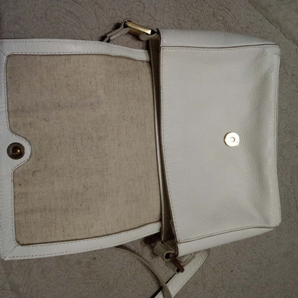 India Hicks White Leather Shoulder Bag with Gold Plate - Picture 4 of 7